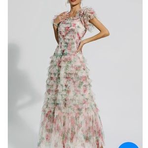 Elegant Floral Ruffle Prom Dress